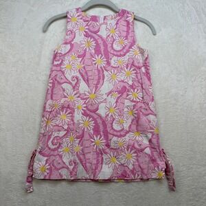 Lilly Pulitzer Dress Girls Seahorse Daisy Print Pink Sleeveless Shift Size 6X